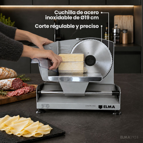 Cortafiambres eléctrica ELMA 200 W con 2 cuchillas de acero inoxidable y corte regulable 0-15 mm