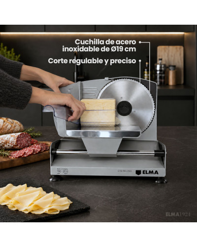 Cortafiambres eléctrica ELMA 200 W con 2 cuchillas de acero inoxidable y corte regulable 0-15 mm