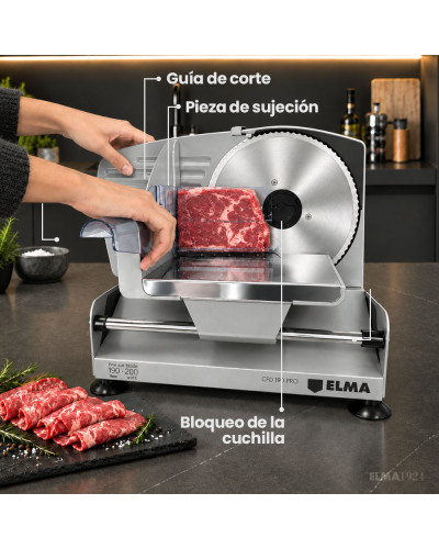 Cortafiambres eléctrica ELMA 200 W con 2 cuchillas de acero inoxidable y corte regulable 0-15 mm